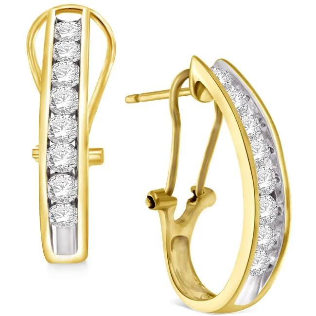 1 CTW Diamond Hoop Earrings in 10KT Yellow Gold