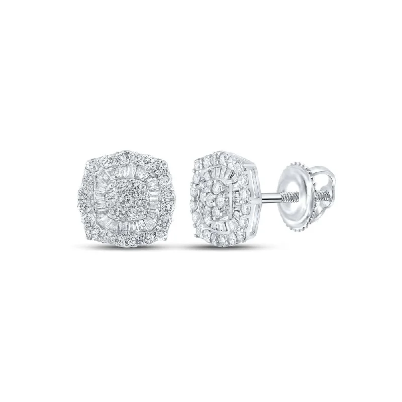 10kt White Gold Baguette Diamond Square Earrings 3/4 Cttw