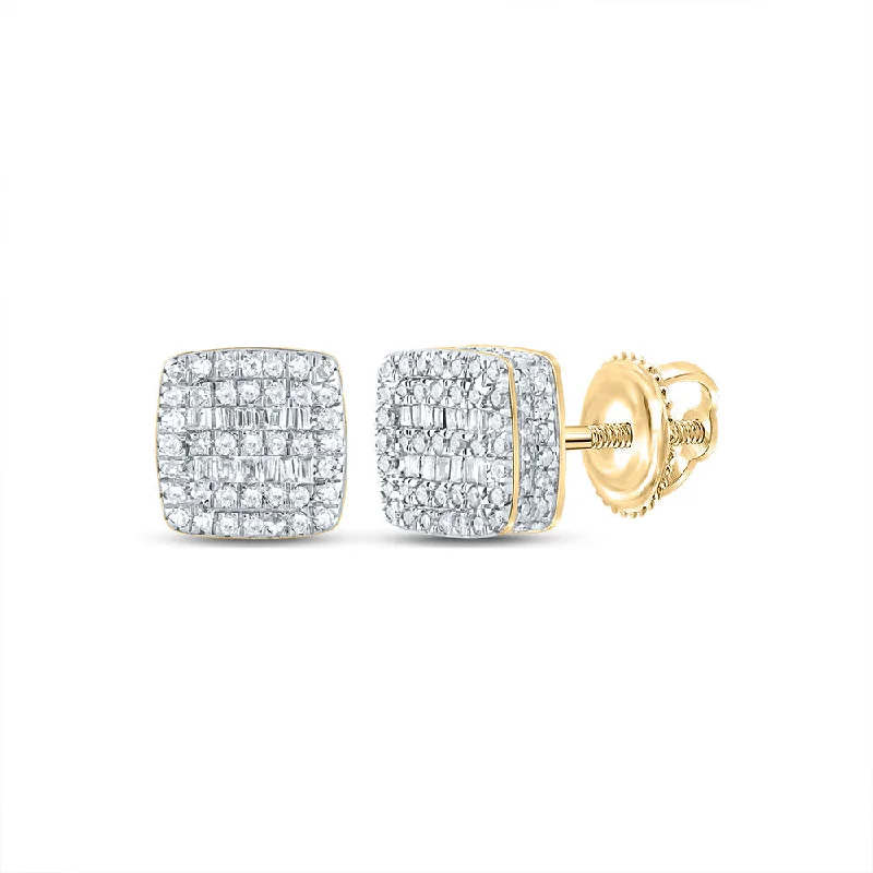 10kt Yellow Gold Baguette Diamond Square Earrings 1/2 Cttw