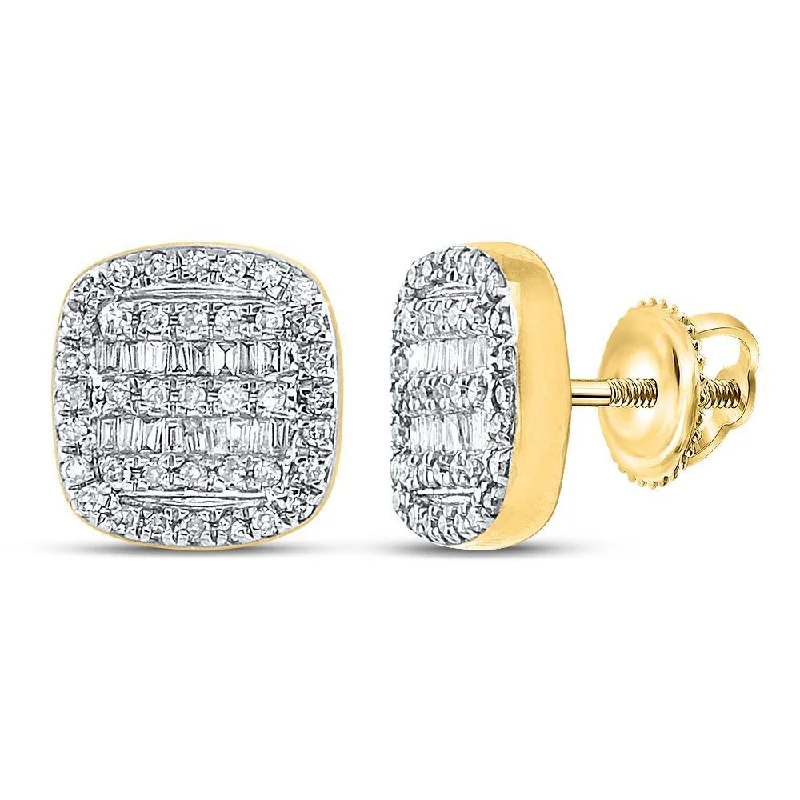 10kt Yellow Gold Baguette Diamond Square Earrings 1/3 Cttw