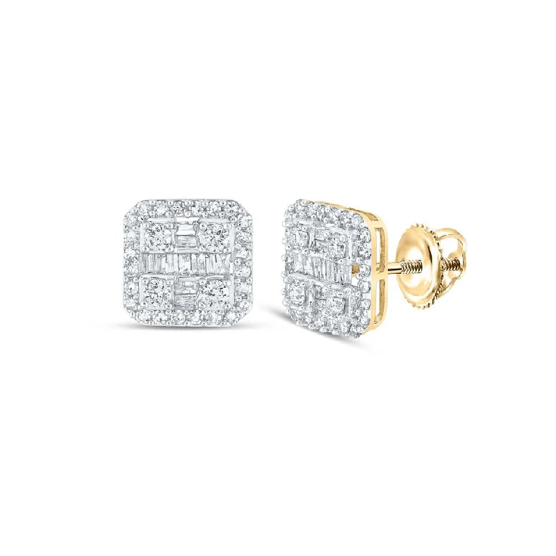 10kt Yellow Gold Baguette Diamond Square Earrings 3/4 Cttw