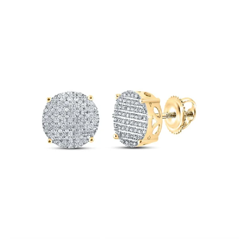 10kt Yellow Gold Round Diamond Cluster Earrings 1/3 Cttw