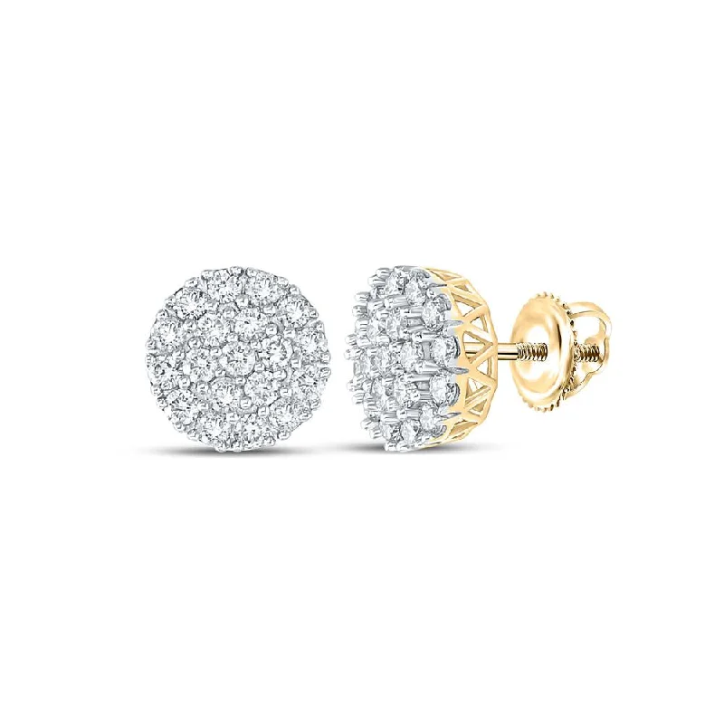 10kt Yellow Gold Round Diamond Cluster Earrings 1 Cttw