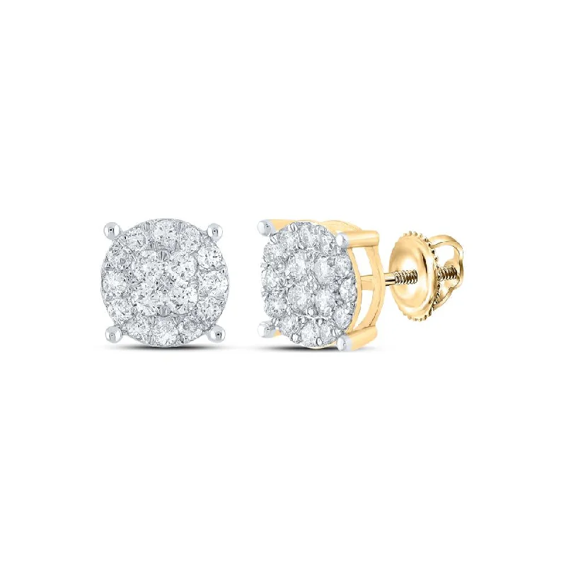 10kt Yellow Gold Round Diamond Cluster Earrings 3/4 Cttw