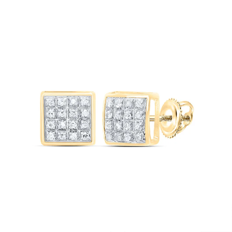 10kt Yellow Gold Round Diamond Square Cluster Earrings 1/10 Cttw