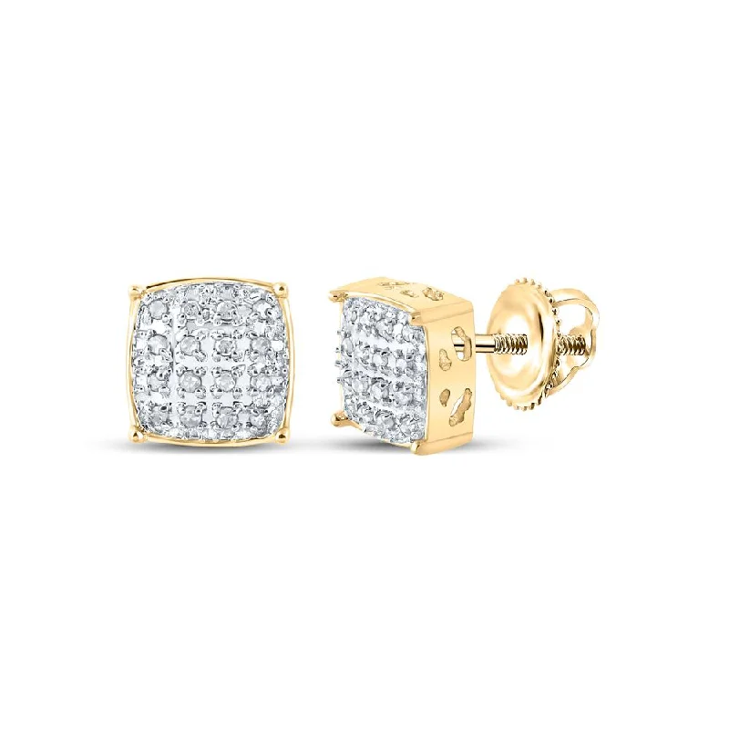 10kt Yellow Gold Round Diamond Square Earrings 1/10 Cttw