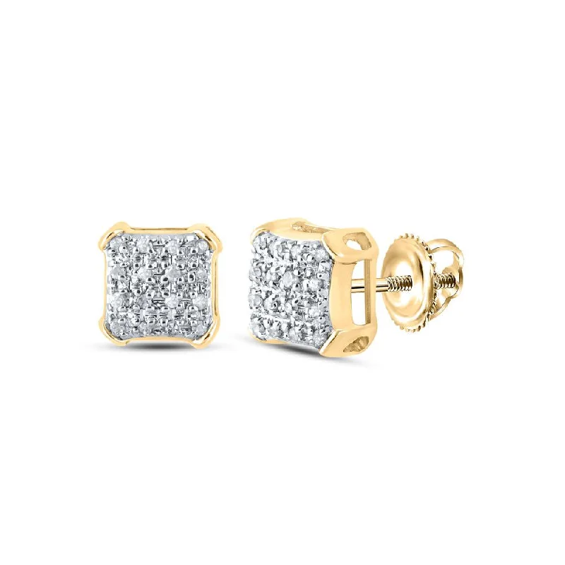 10kt Yellow Gold Round Diamond Square Earrings 1/10 Cttw