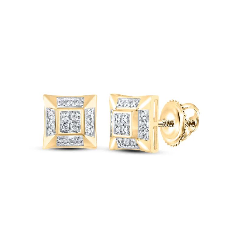 10kt Yellow Gold Round Diamond Square Earrings 1/10 Cttw