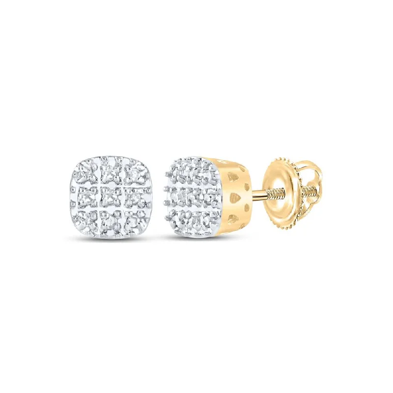 10kt Yellow Gold Round Diamond Square Earrings 1/20 Cttw