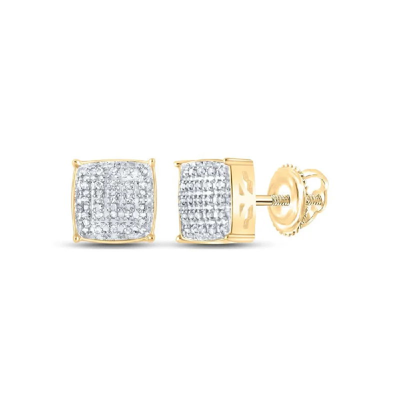 10kt Yellow Gold Round Diamond Square Earrings 1/8 Cttw