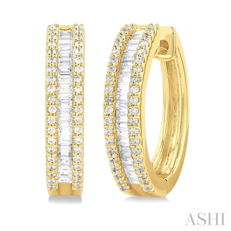 1/2 ctw Baguette and Round Cut Diamond Fashion Hoop Earring in 14K Yellow Gold