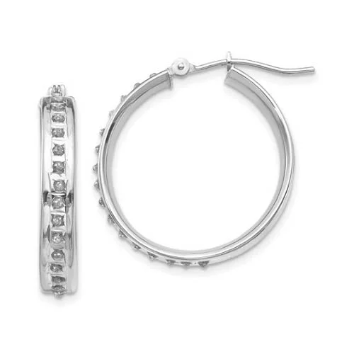 Diamond Fascination 14KT White Gold 20MM Diamond Accent Hoop Earrings