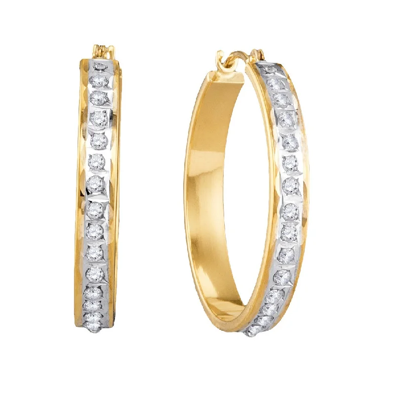 Diamond Fascination 14KT Yellow Gold 25MM Diamond Accent Hoop Earrings