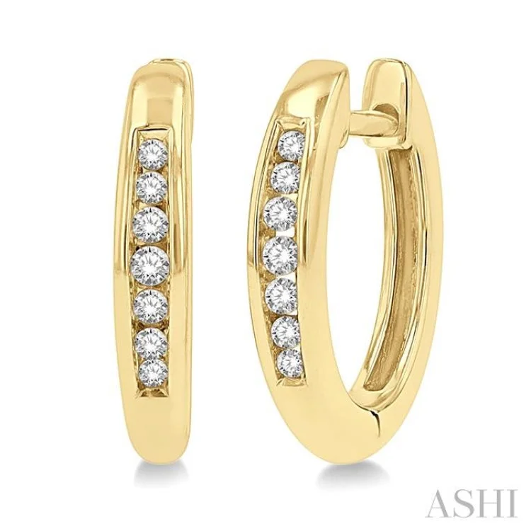 1/10 Ctw Inlay Round Cut Diamond Huggie Earrings in 10K Yellow Gold