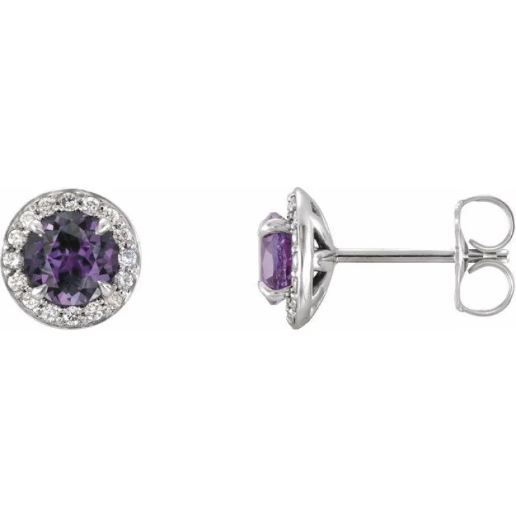 14K White 5 mm Lab-Grown Alexandrite & 1/8 CTW Natural Diamond Earrings