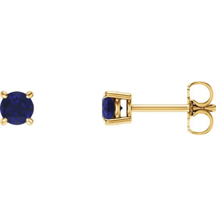 14K Yellow 4 mm Natural Blue Sapphire Stud Earrings