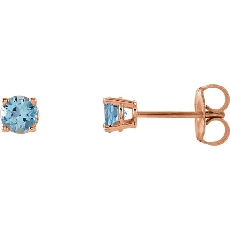 14K Rose 2.5 mm Natural Aquamarine Stud Earrings