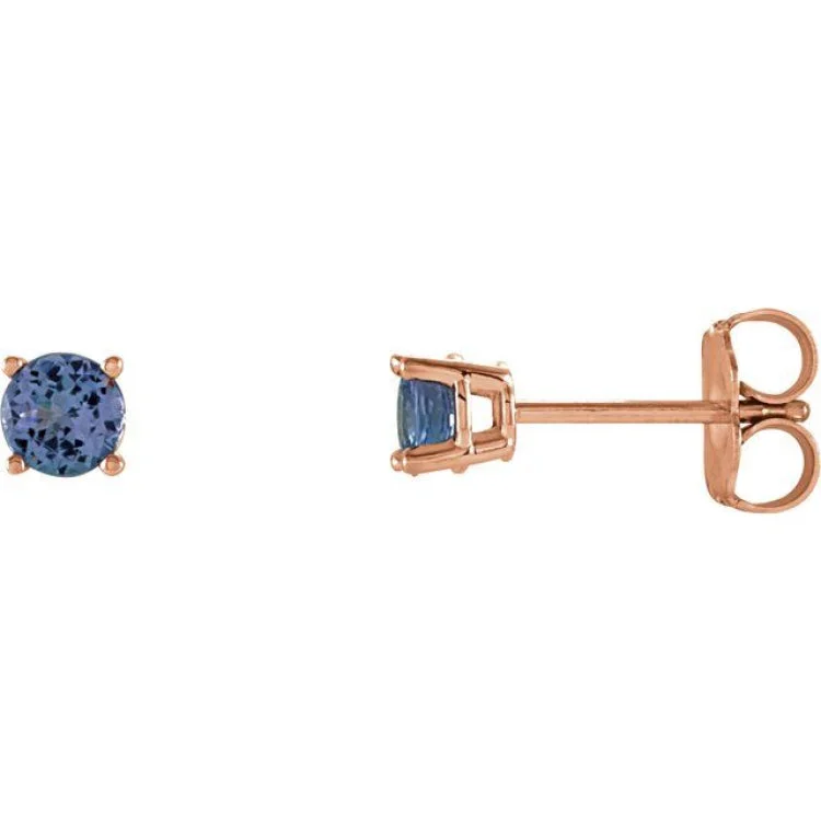 14K Rose 4 mm Natural Tanzanite Stud Earrings