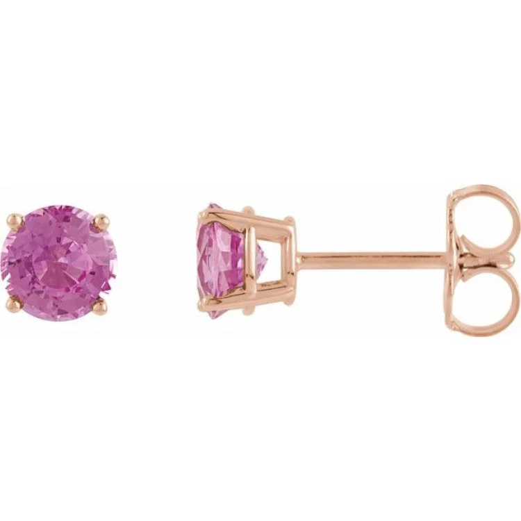 14K Rose 5 mm Natural Pink Tourmaline Stud Earrings