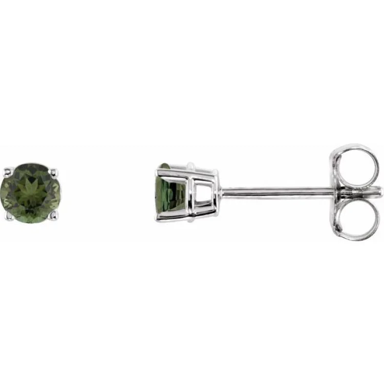 14K White 3 mm Natural Green Tourmaline Stud Earrings