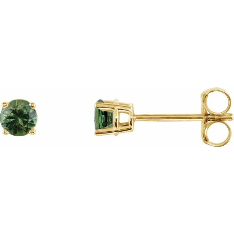 14K Yellow 3 mm Natural Green Sapphire Stud Earrings