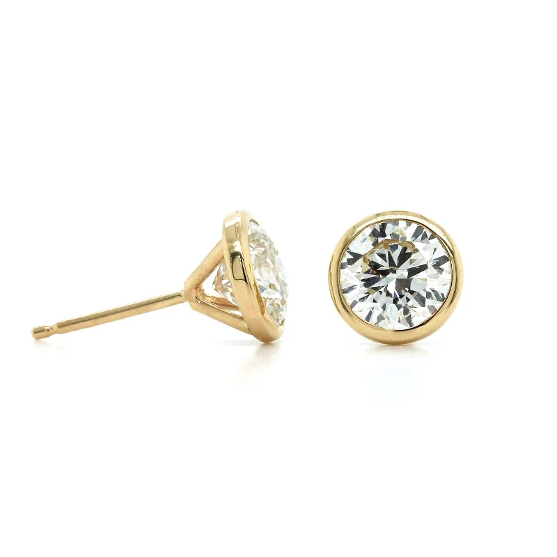 14K Yellow Gold Bezel Set 2CTW Diamond Stud Earrings