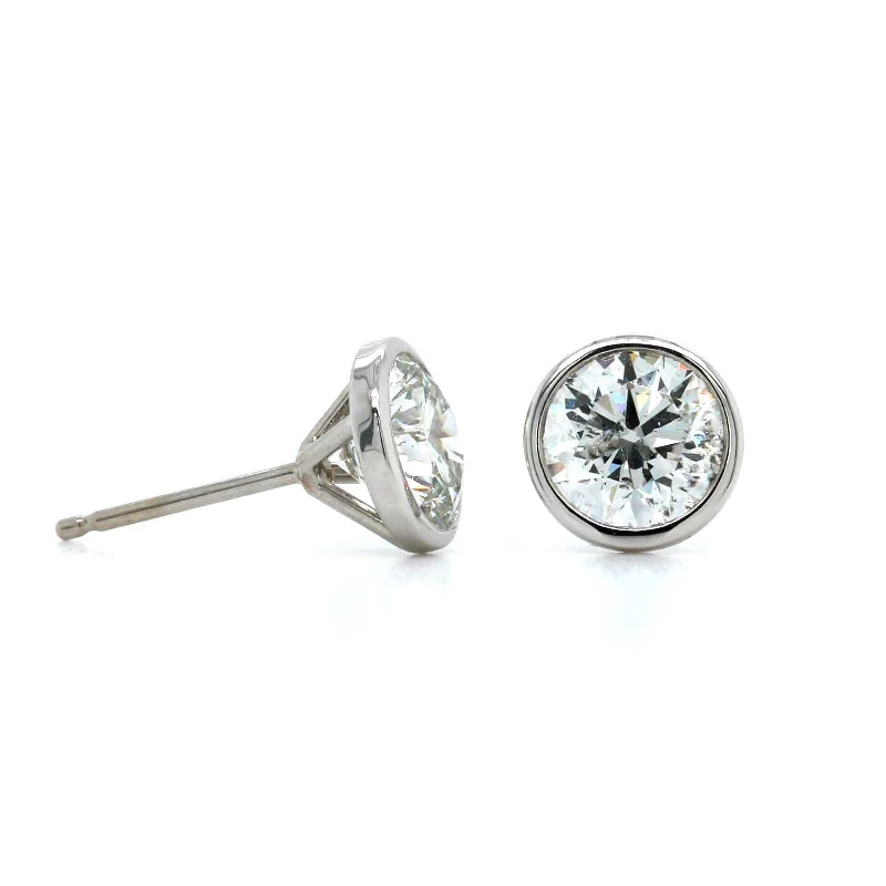 14K White Gold Bezel Set 2CTW Diamond Stud Earrings