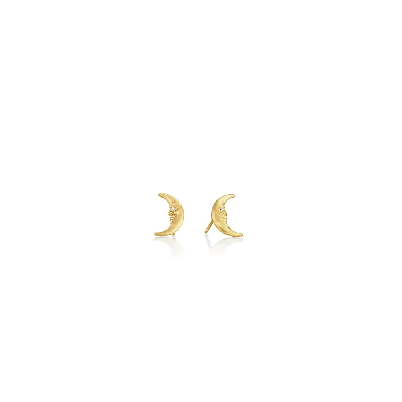 18K Yellow Gold Tiny Crescent Moonface Studs