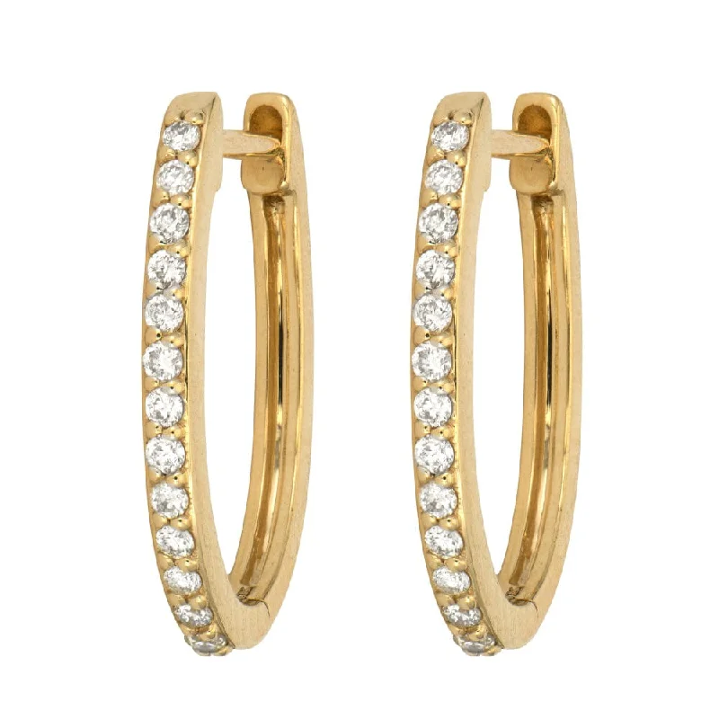 14K Yellow Gold Small Classic Oval Pave Diamond Hoops