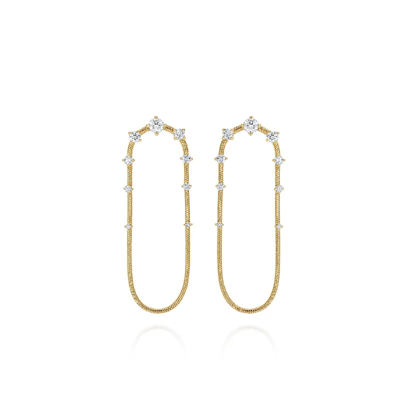 18K Yellow Gold and Diamond Chain Drop Earrings