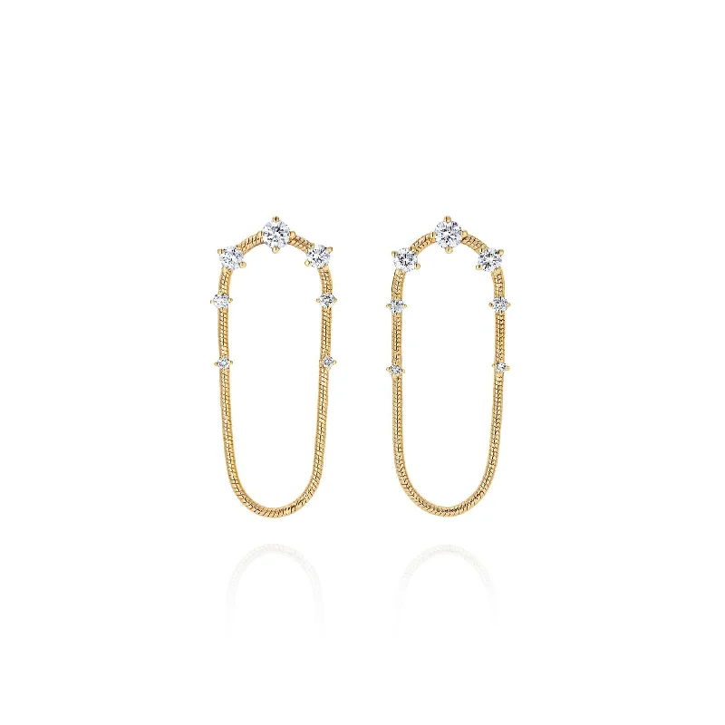 18K Yellow Gold and Diamond Short Chain Drop Earrings