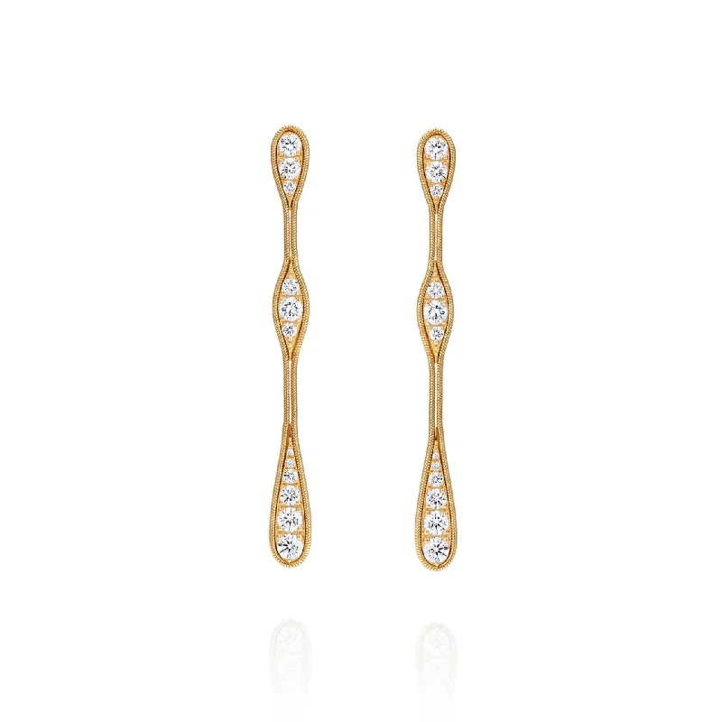 18K Yellow Gold and Diamond Fluid Drop Earrings