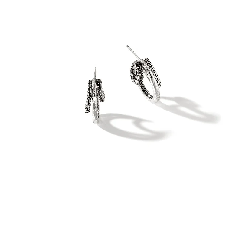 John Hardy Hammered Silver Earrings with Black Sapphire