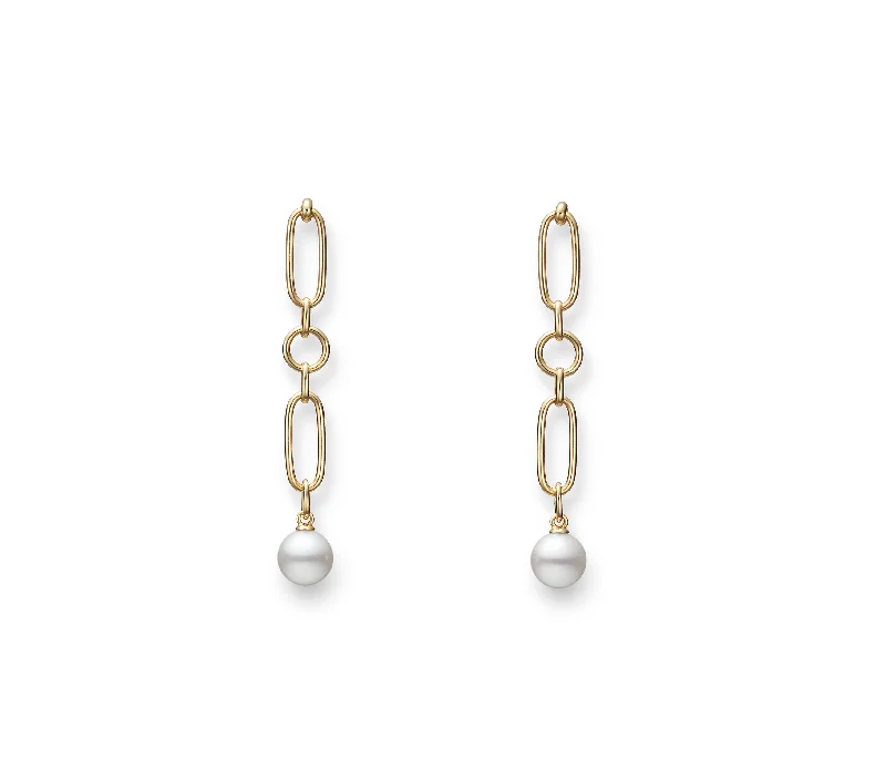 Mikimoto 18K Yellow Gold 7mm Akoya Chain Dangle Earrings