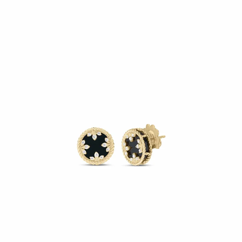 Roberto Coin 18K Yellow Gold Venetian Medallion Black Jade and Diamond Stud Earrings