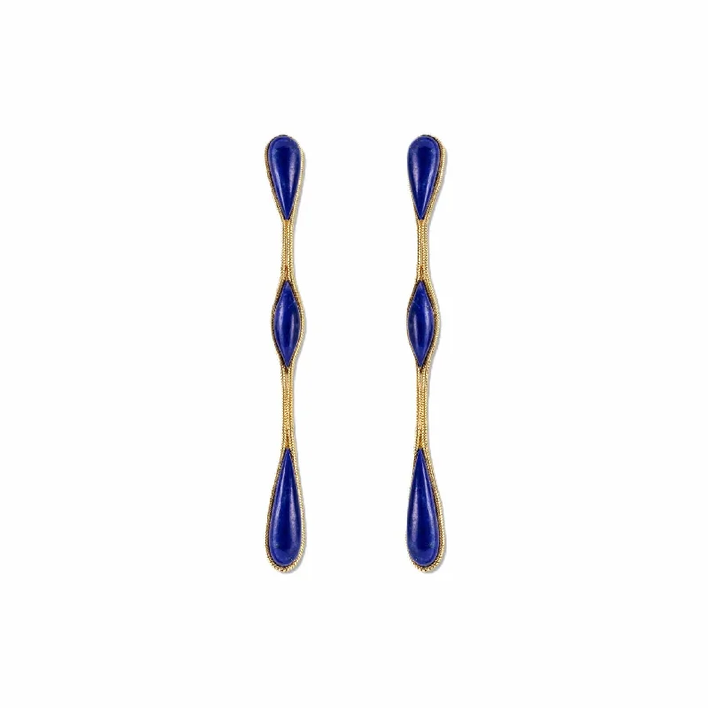 18K Yellow Gold and Lapis Fluid Drop Earrings