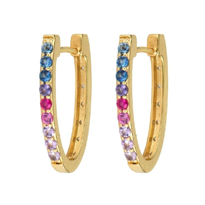 14K Yellow Gold Medium Double Sided Oval Sapphire and Diamond Hoops