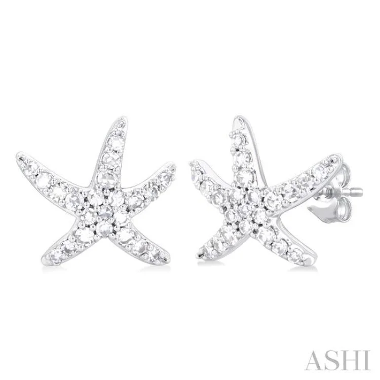 1/5 ctw Petite Starfish Round Cut Diamond Fashion Stud Earring in 10K White Gold