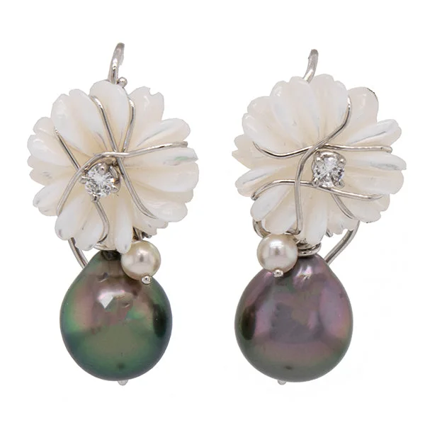 Tahitian, Gray, Mother of Pearl, & Diamond Earrings