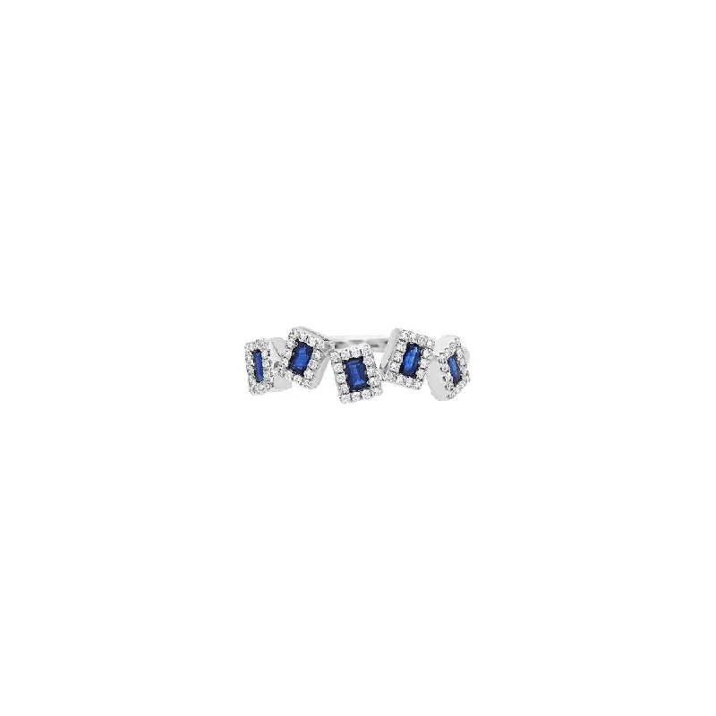 14 Karat White Gold Pivot Band and with Blue Sapphire and Diamonds