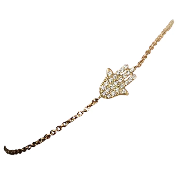 14k Yellow Gold Diamond Hamsa Bracelet Dainty