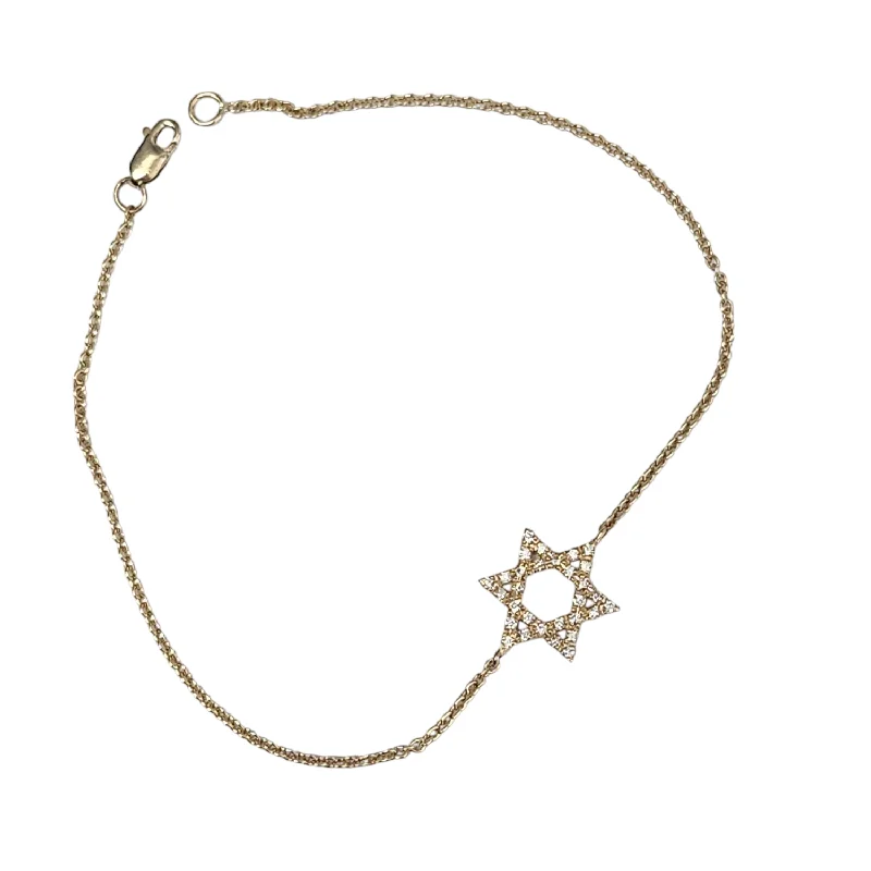 14k Yellow Gold Diamond Star of David Bracelet Dainty