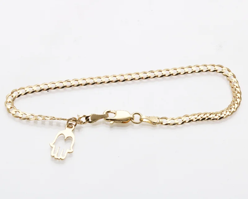 14k Yellow Gold Hamsa Bracelet Curb Link