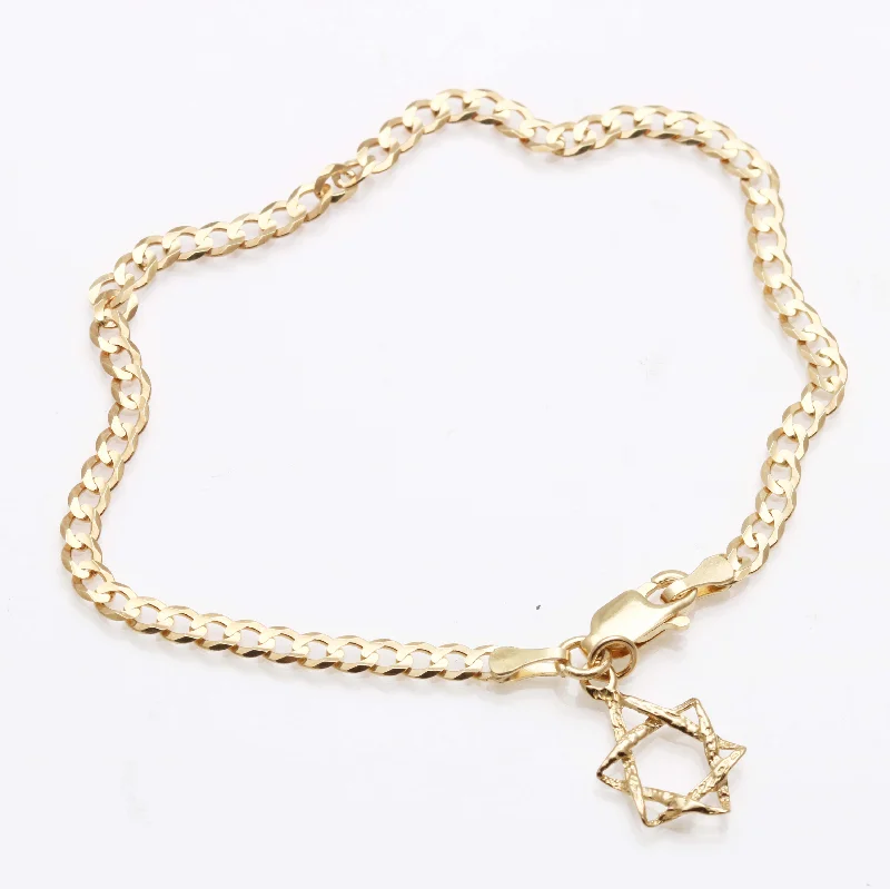 14k Yellow Gold Star of David Bracelet Curb Link