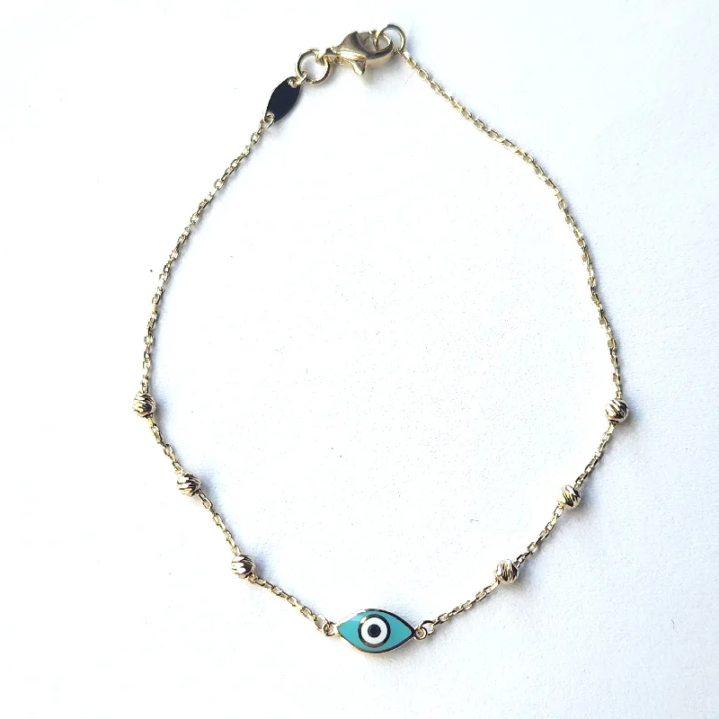 14k Yellow Gold Turquoise Evil Eye Ball Bracelet