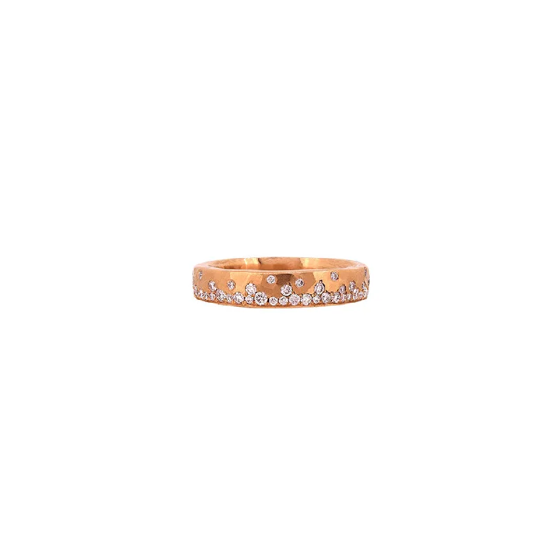 18 Karat Rose Gold 4mm Wide Hammered Sprinkle Band with White Diamonds