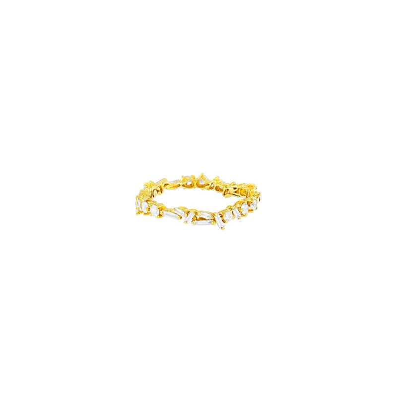 18 Karat Yellow Gold eternity band with white Baguette and Round Diamonds