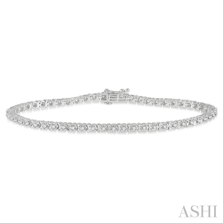 1 Ctw Round Cut Diamond Tulip Bracelet in 14K White Gold