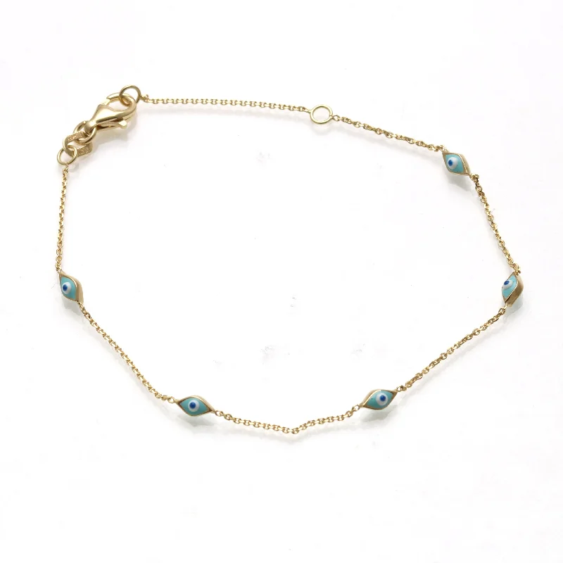 Evil eye Bracelet 14k yellow gold Turquoise Enamel