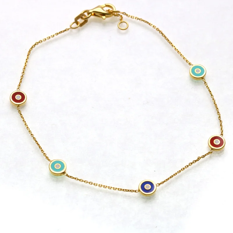 Evil Eye Multicolor Enamel Bracelet 14k Yellow Gold